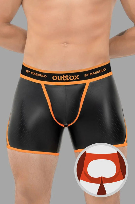 Outtox by Maskulo. Open Rear Shorts with Snap Codpiece. Orange - XSH118 - Y1 - www.fieldessential.click - Local store