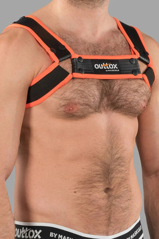 Outtox by Maskulo. Bulldog Harness with Snaps. Black and Orange - XHR121 - Y1 - www.fieldessential.click - Local store
