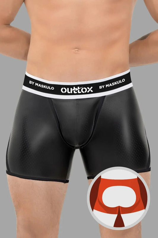 Outtox by Maskulo. Open Rear Shorts with Snap Codpiece. Black - XSH120 - Y1 - www.fieldessential.click - Local store