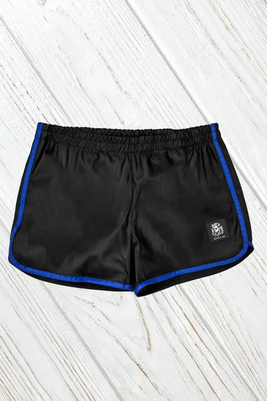 Gavin Powern PU Leather 'Jogging' Shorts. Black + Blue - MSH235 - Y1 - www.fieldessential.click - Local store