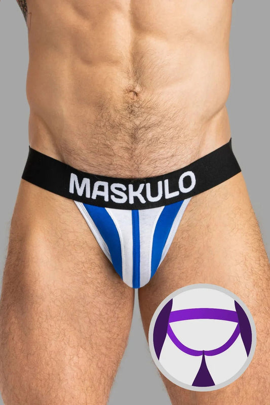 TIGER Jock with POUCH - SNAP. White and Blue - MJS149 - Y2 - www.fieldessential.click - Local store