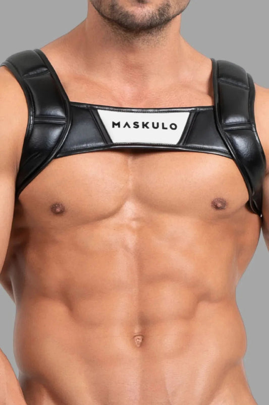 Bulldog Harness with 3D Logo. Black and White - MHR117 - Y5 - www.fieldessential.click - Local store